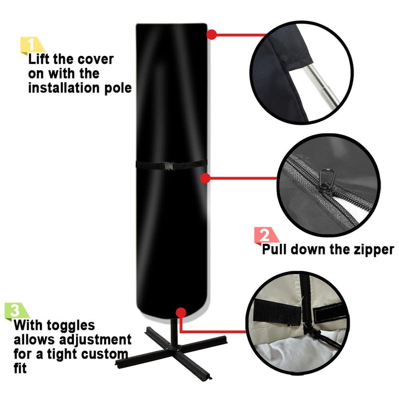 POYEE Umbrella Cover, 420D Waterproof Outdoor Patio Umbrella Cover for 7ft to 11ft Market Umbrella or 15ft Double-Sided Umbrella, Black - Image 5